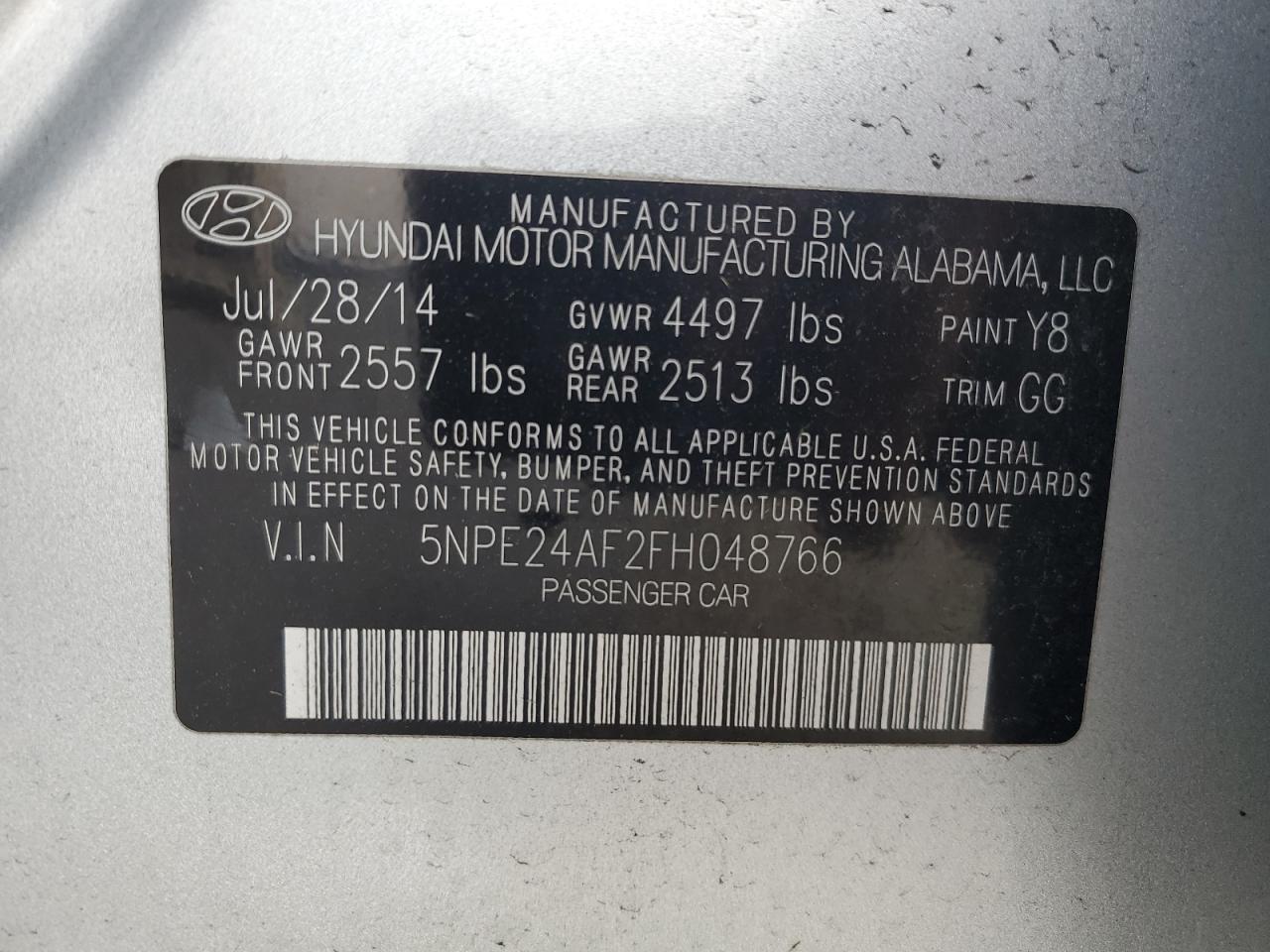 5NPE24AF2FH048766 2015 Hyundai Sonata Se