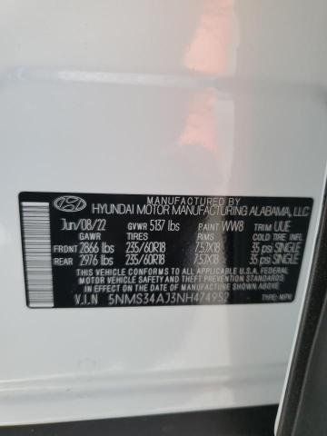 2022 Hyundai Santa Fe Sel VIN: 5NMS34AJ3NH474952 Lot: 56069554