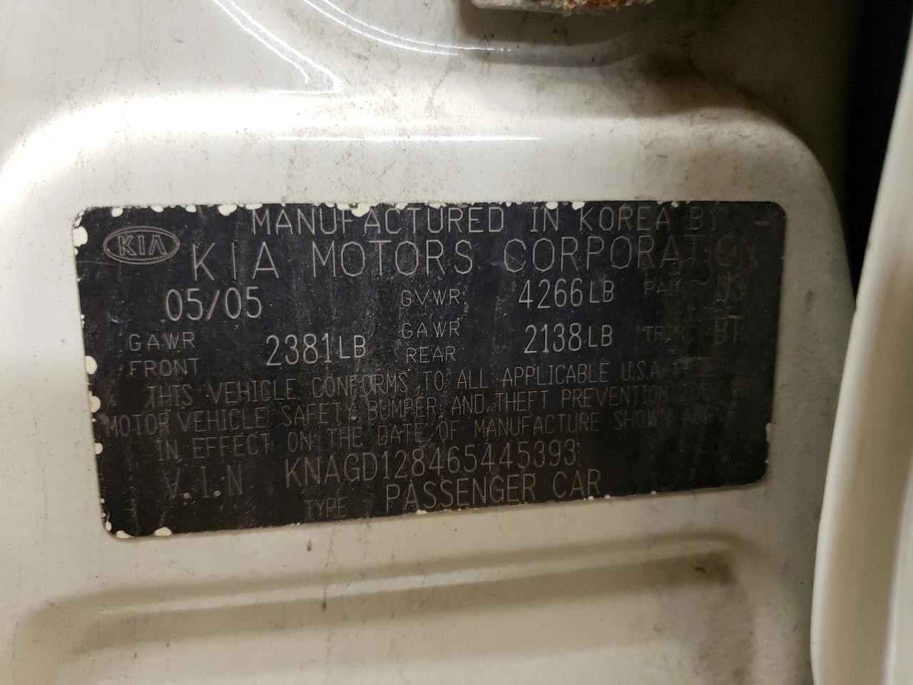 KNAGD128465445393 2006 Kia Optima Lx