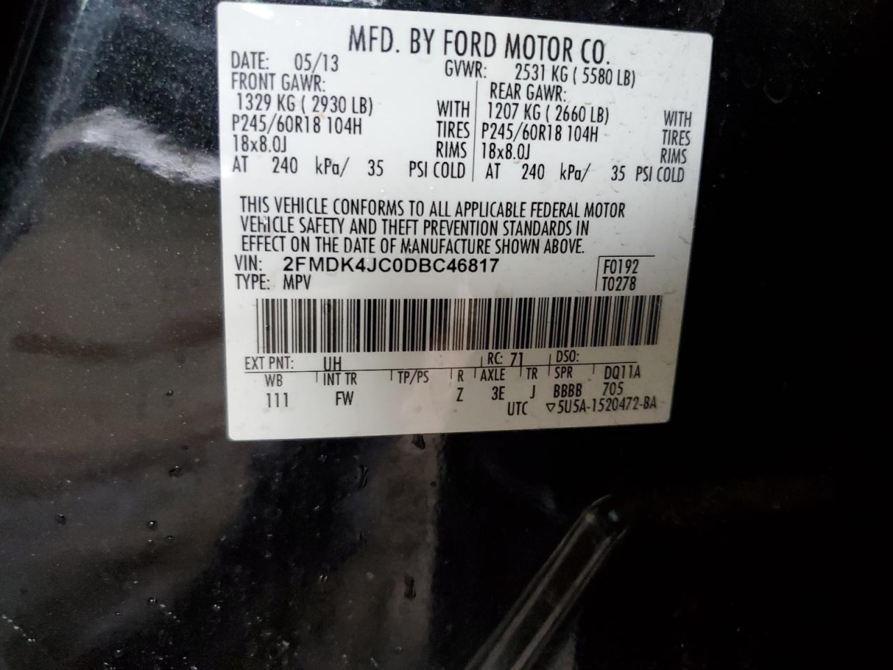 2013 Ford Edge Sel vin: 2FMDK4JC0DBC46817