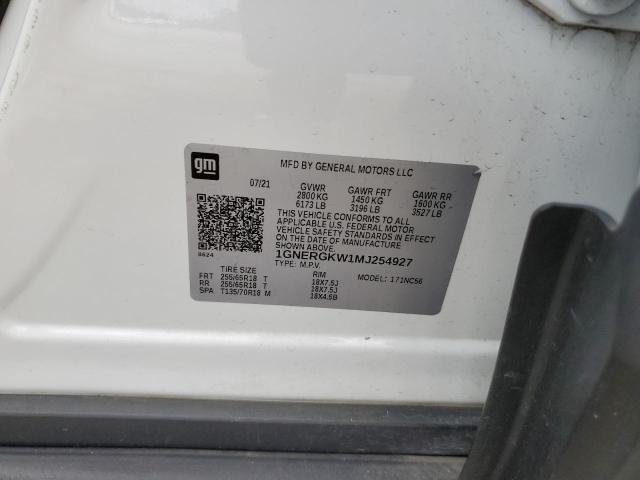 2021 Chevrolet Traverse Lt VIN: 1GNERGKW1MJ254927 Lot: 55086424