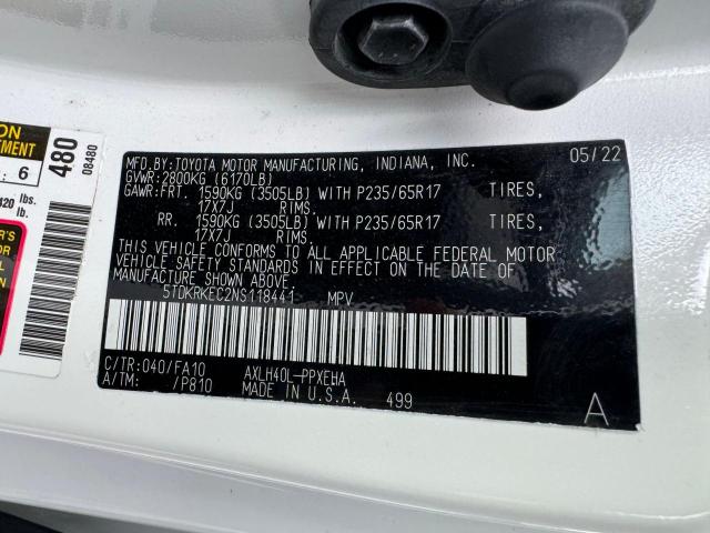 5TDKRKEC2NS118441 2022 Toyota Sienna Le