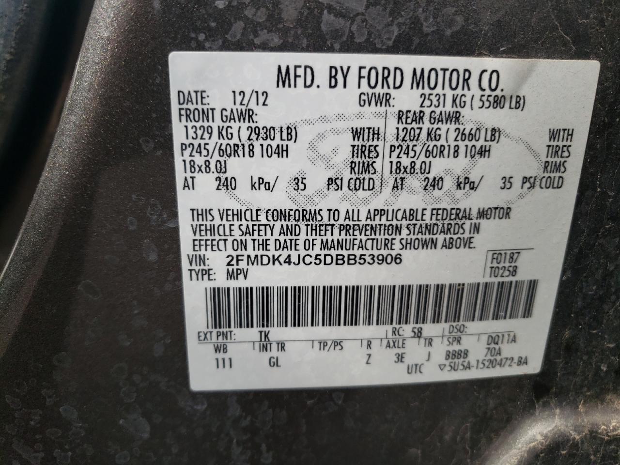 2FMDK4JC5DBB53906 2013 Ford Edge Sel