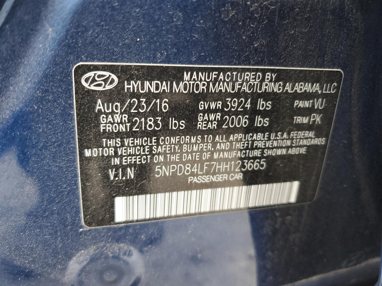 5NPD84LF7HH123665 2017 Hyundai Elantra Se