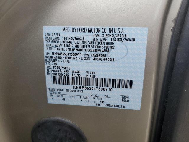 2004 Lincoln Ls VIN: 1LNHM86S04Y600910 Lot: 53497324