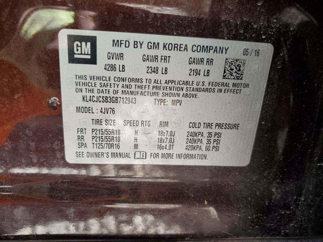 KL4CJCSB3GB712943 2016 Buick Encore