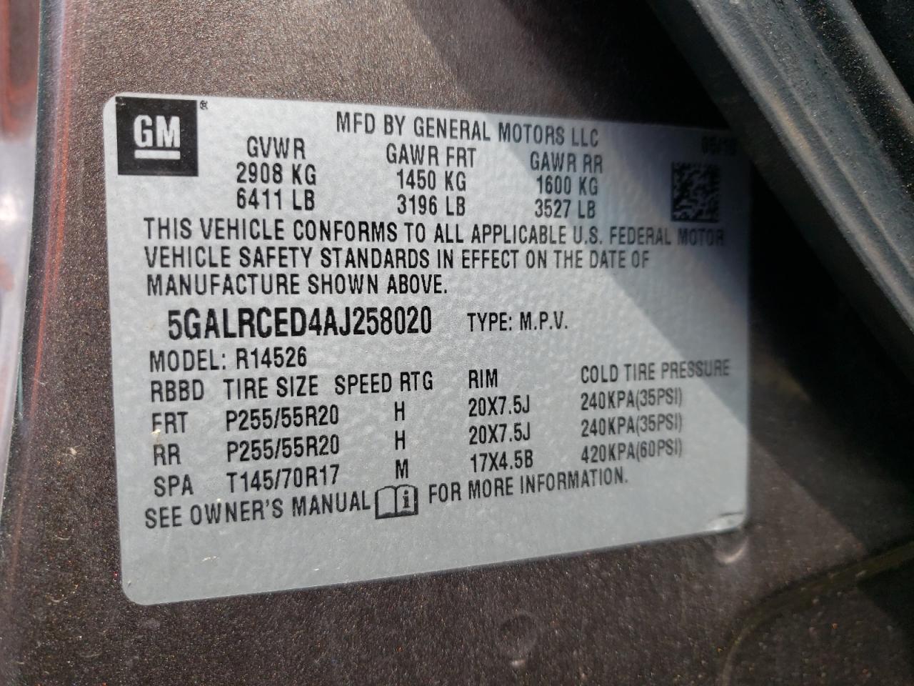 5GALRCED4AJ258020 2010 Buick Enclave Cxl