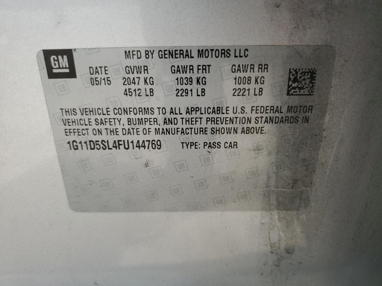 1G11D5SL4FU144769 2015 Chevrolet Malibu 2Lt