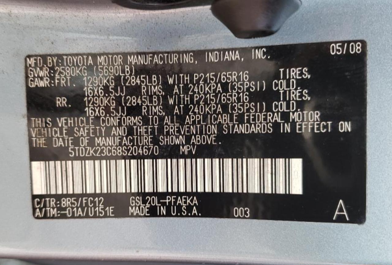 5TDZK23C68S204670 2008 Toyota Sienna Ce