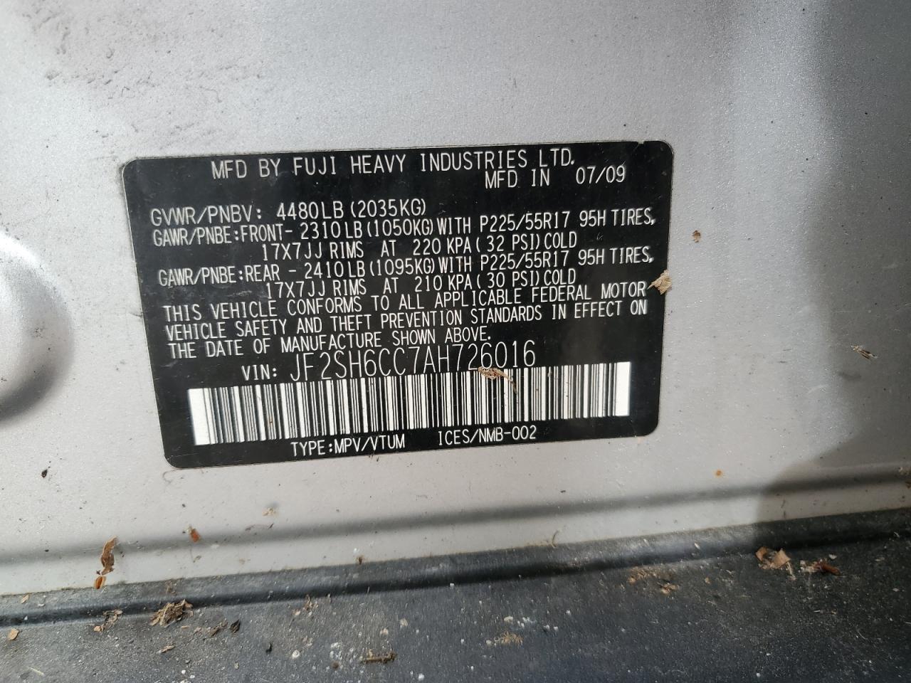 JF2SH6CC7AH726016 2010 Subaru Forester 2.5X Premium