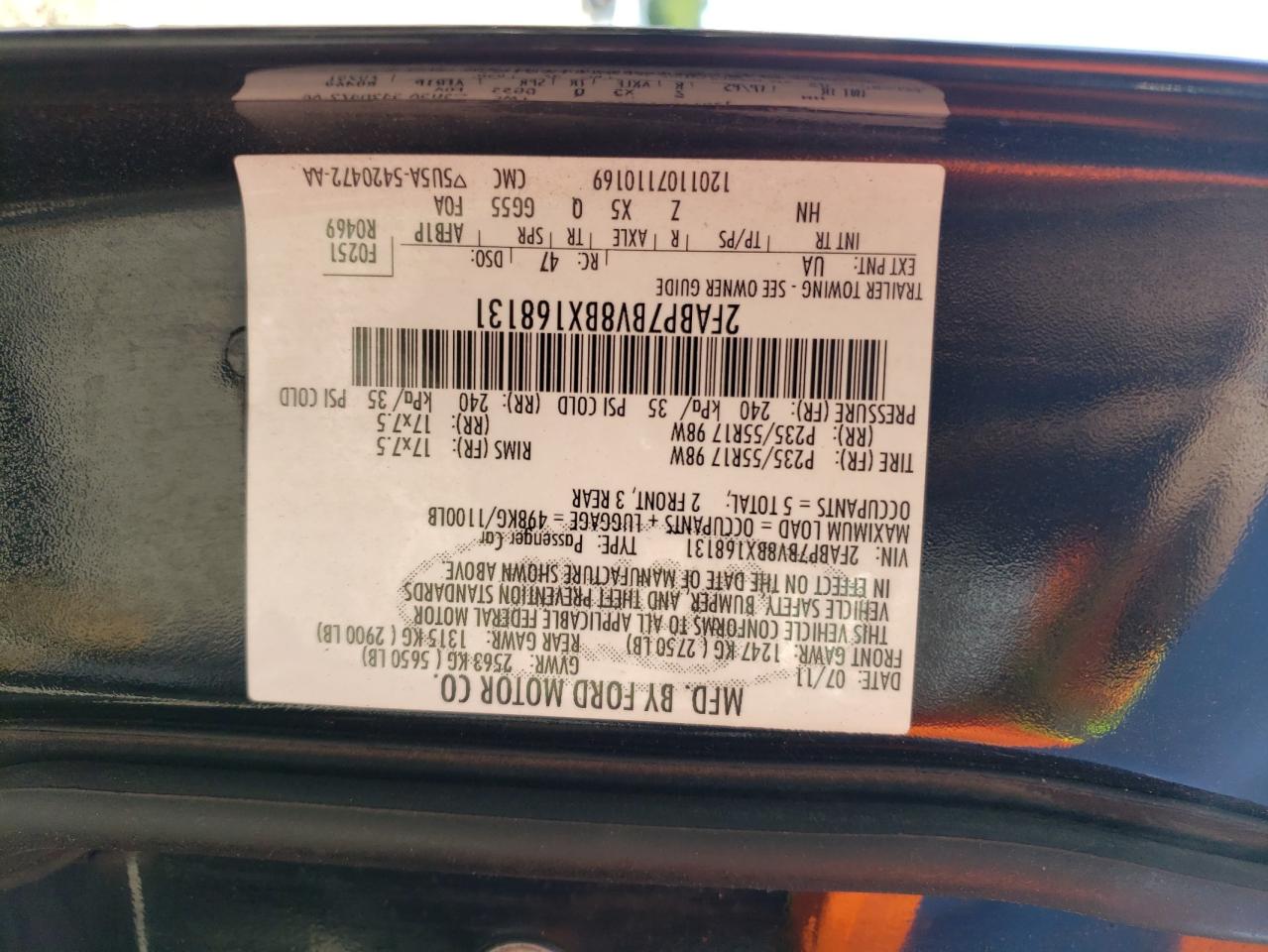 2FABP7BV8BX168131 2011 Ford Crown Victoria Police Interceptor