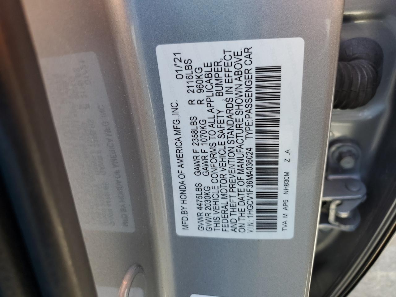 1HGCV1F36MA036024 2021 Honda Accord Sport