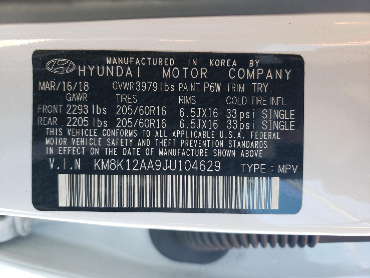 KM8K12AA9JU104629 2018 Hyundai Kona Se
