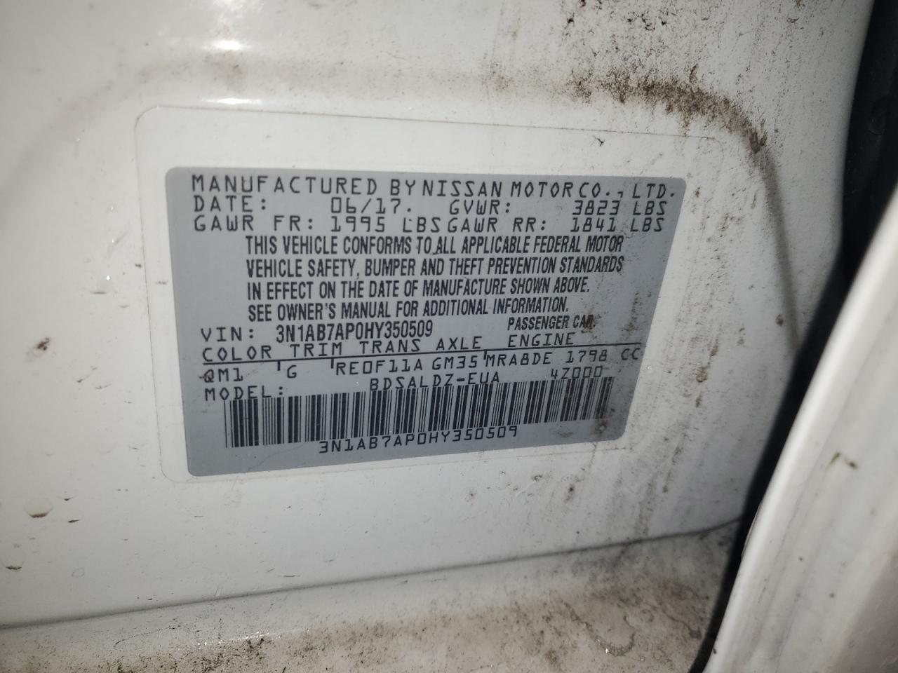 3N1AB7AP0HY350509 2017 Nissan Sentra S