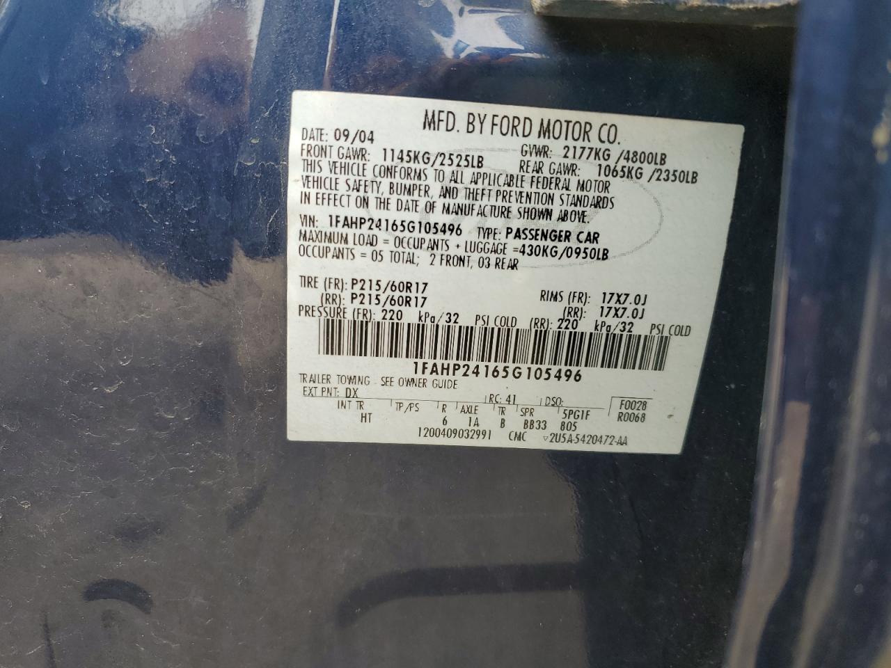 1FAHP24165G105496 2005 Ford Five Hundred Sel