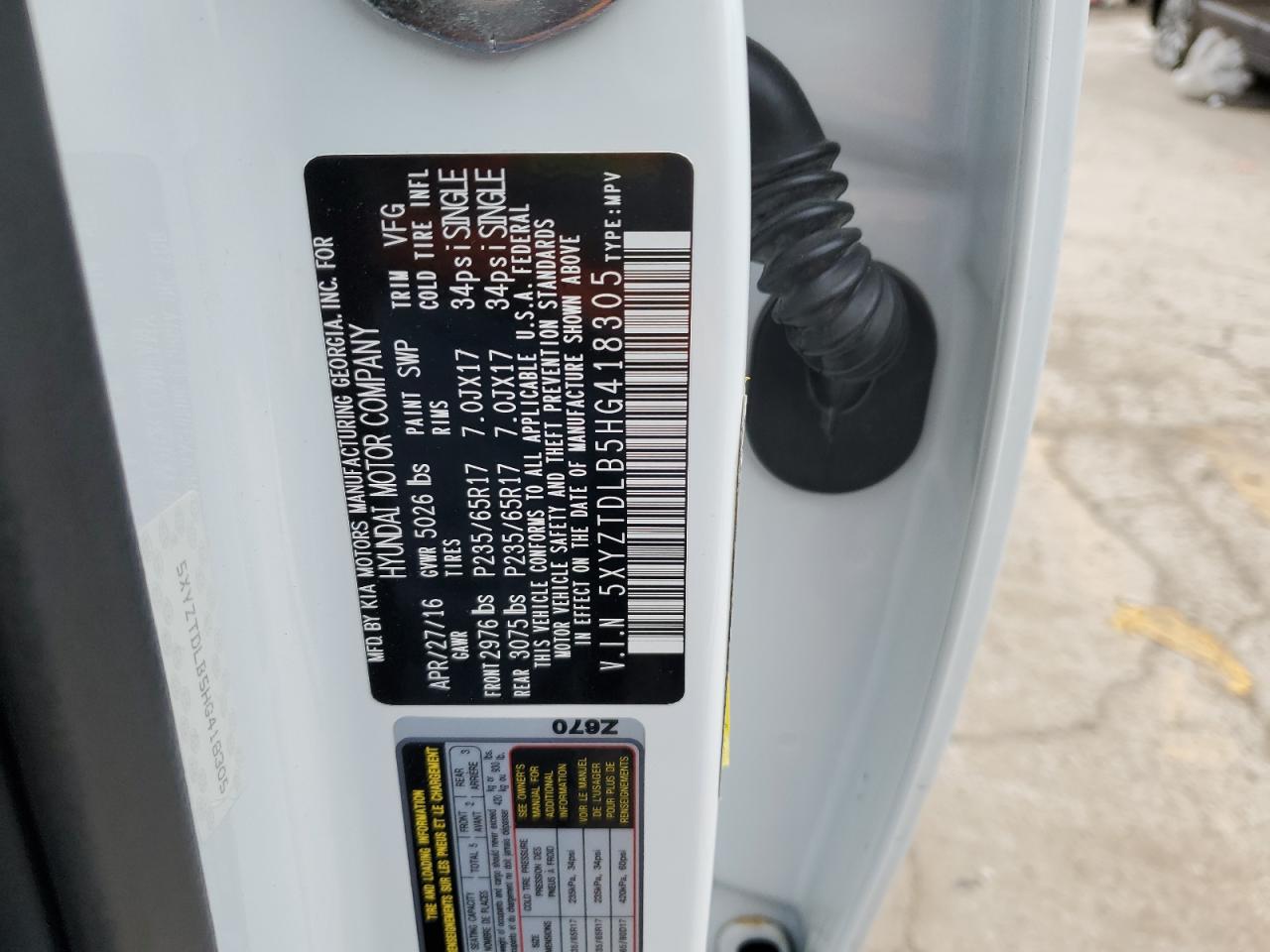 5XYZTDLB5HG418305 2017 Hyundai Santa Fe Sport