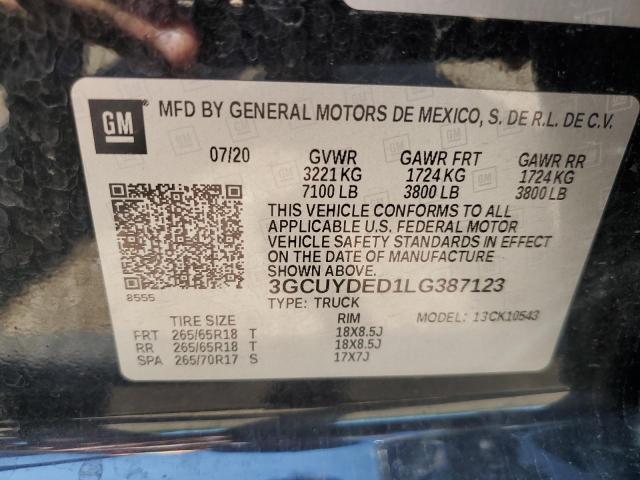 2020 Chevrolet Silverado K1500 Lt VIN: 3GCUYDED1LG387123 Lot: 54881244