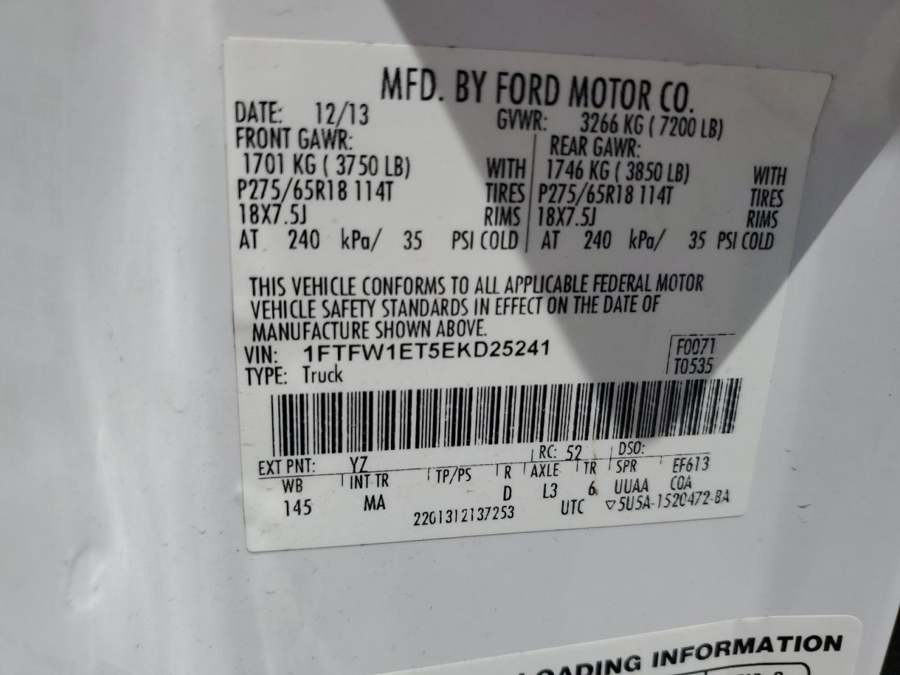 2014 Ford F150 Supercrew vin: 1FTFW1ET5EKD25241