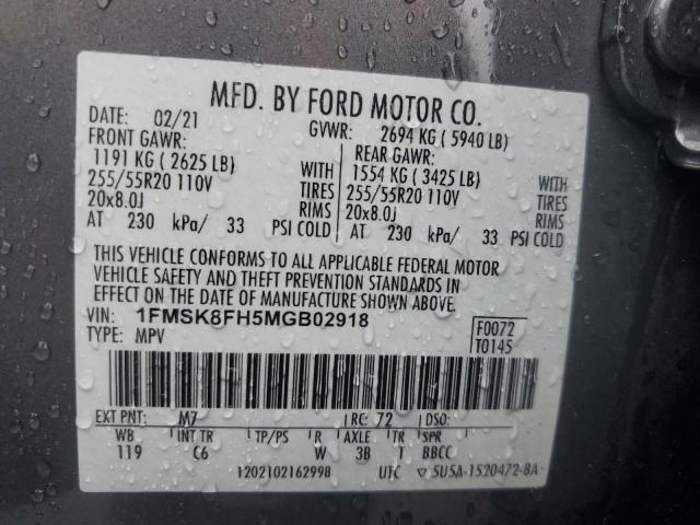 2021 FORD EXPLORER L - 1FMSK8FH5MGB02918