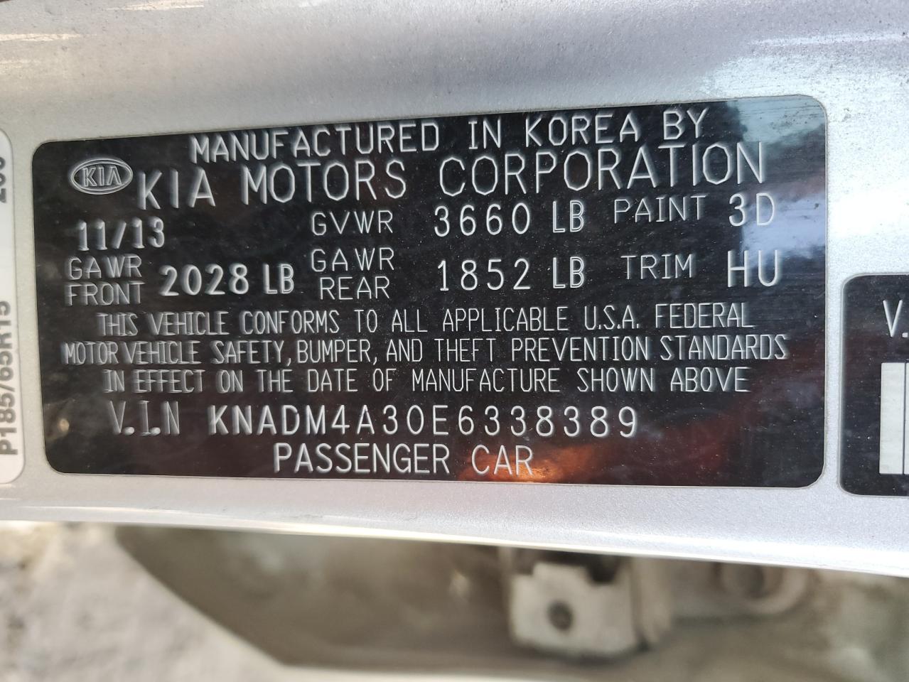 KNADM4A30E6338389 2014 Kia Rio Lx