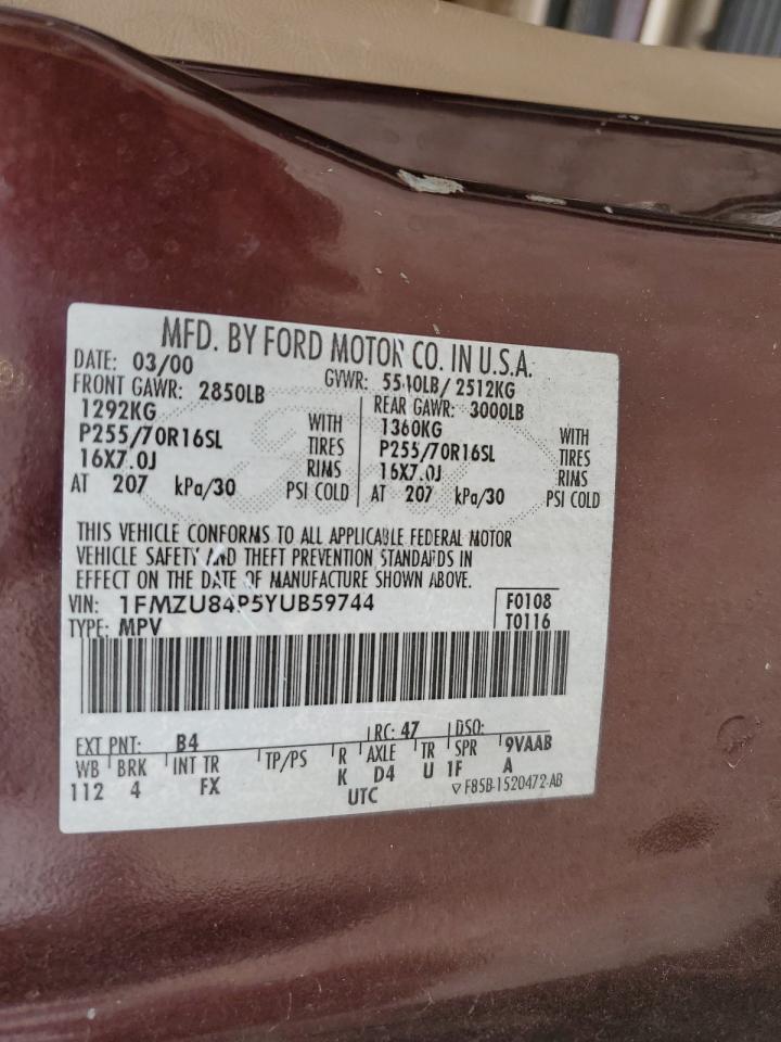 1FMZU84P5YUB59744 2000 Ford Explorer Eddie Bauer