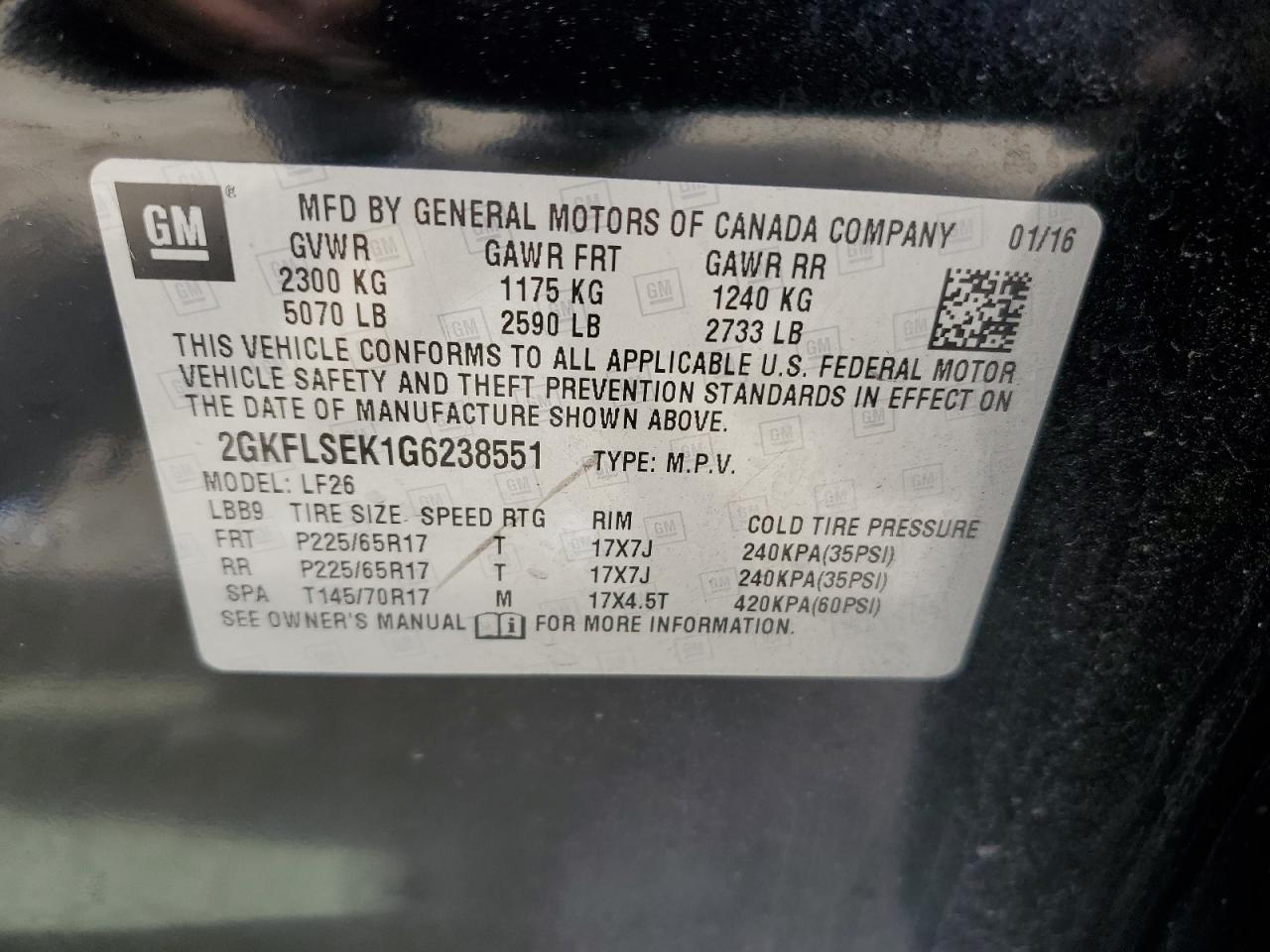 2GKFLSEK1G6238551 2016 GMC Terrain Sle