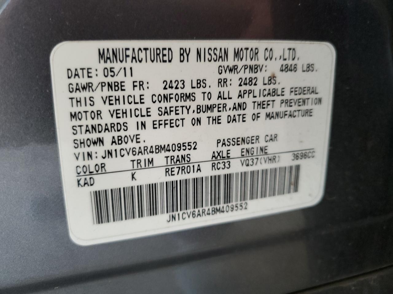 JN1CV6AR4BM409552 2011 Infiniti G37