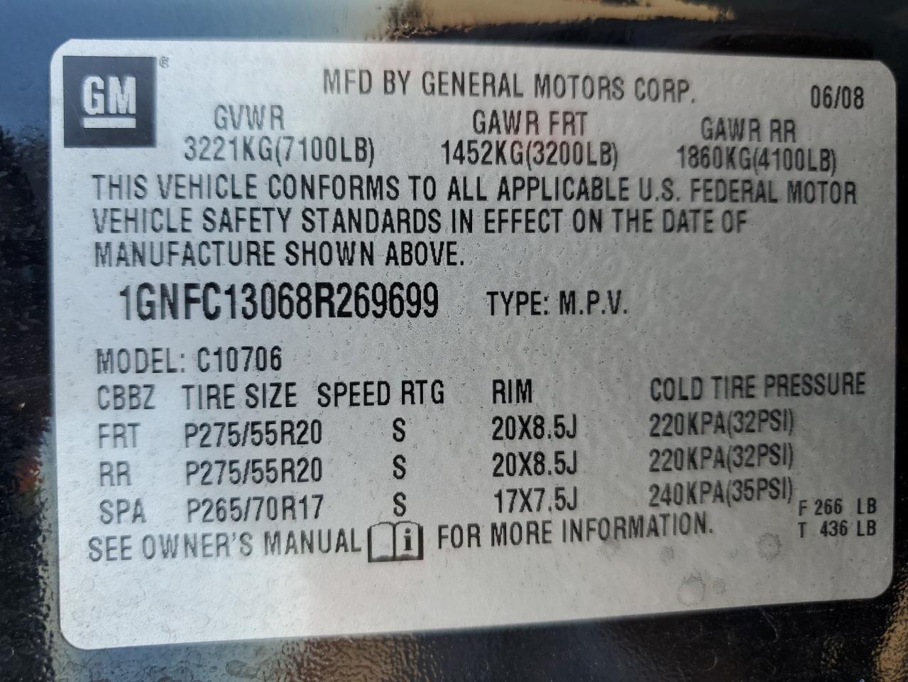 1GNFC13068R269699 2008 Chevrolet Tahoe C1500