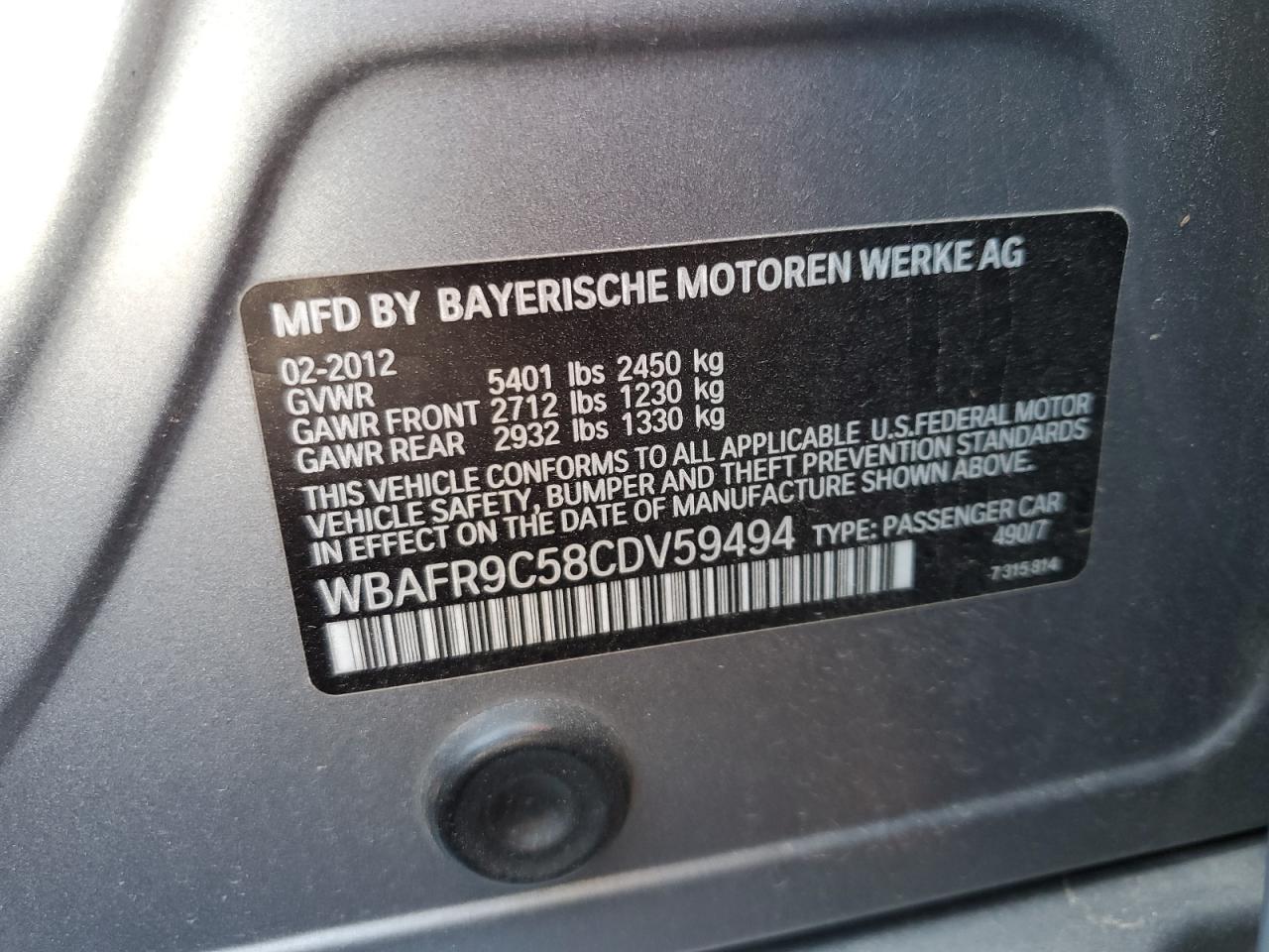 WBAFR9C58CDV59494 2012 BMW 550 I