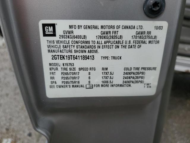 2004 GMC New Sierra K1500 VIN: 2GTEK19T641189413 Lot: 53758254