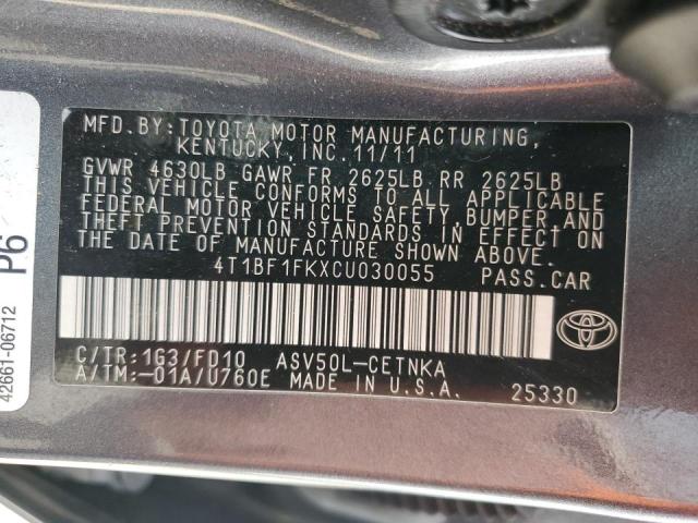 2012 Toyota Camry Base VIN: 4T1BF1FKXCU030055 Lot: 54542214