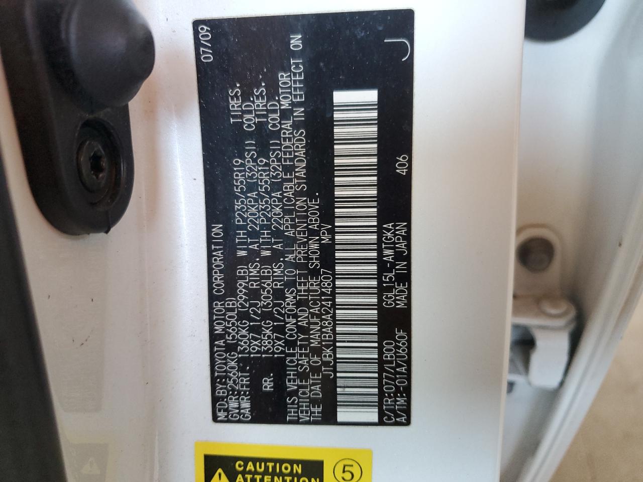 JTJBK1BA8A2414807 2010 Lexus Rx 350