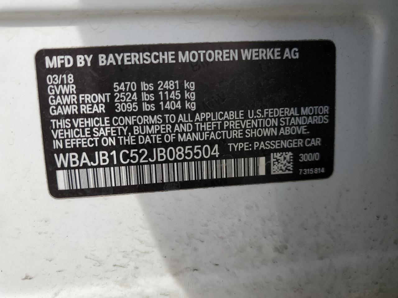 WBAJB1C52JB085504 2018 BMW 530Xe