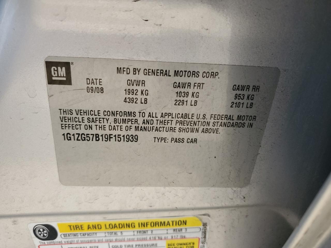 1G1ZG57B19F151939 2009 Chevrolet Malibu Ls