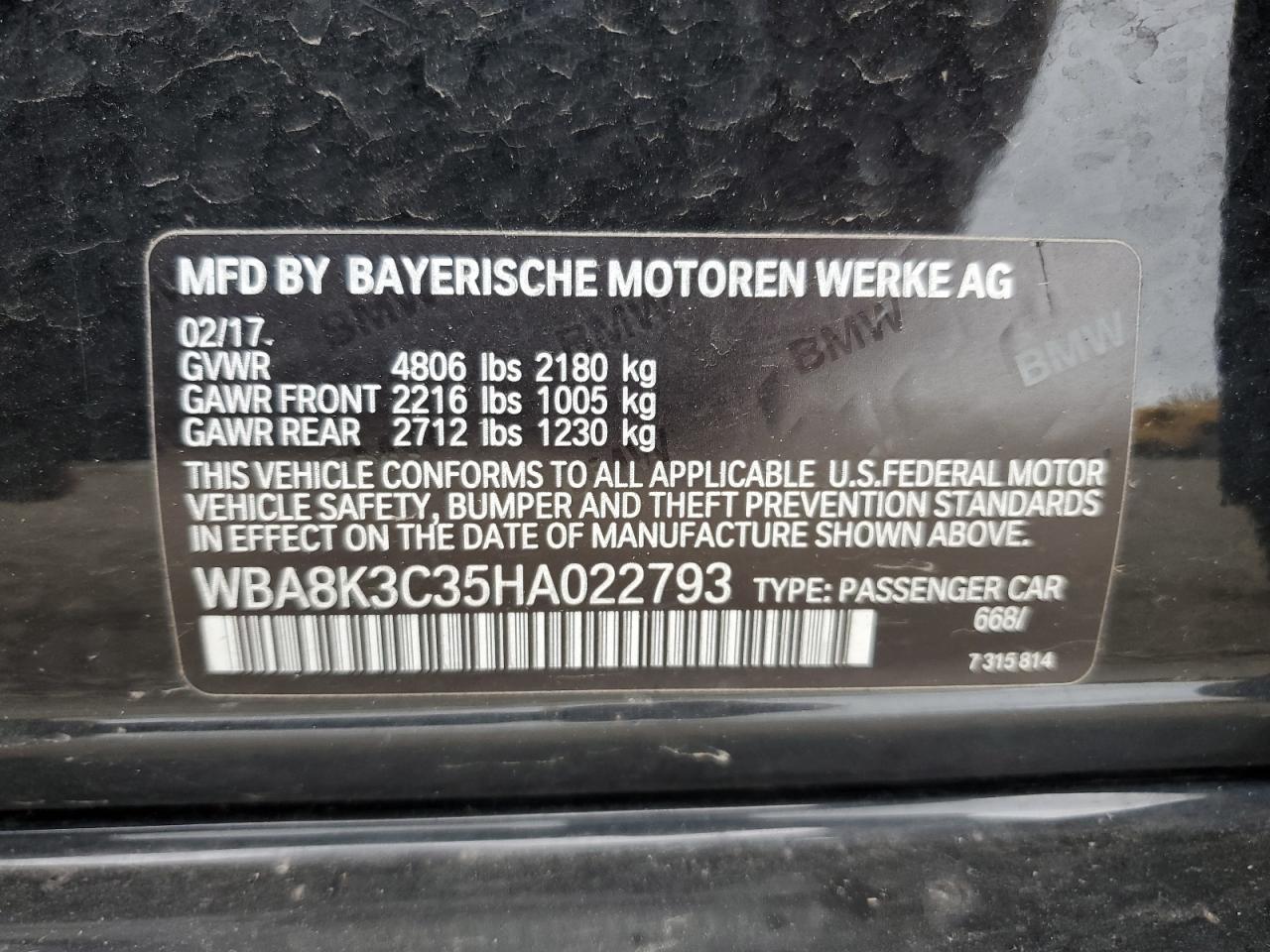 WBA8K3C35HA022793 2017 BMW 330 Xi