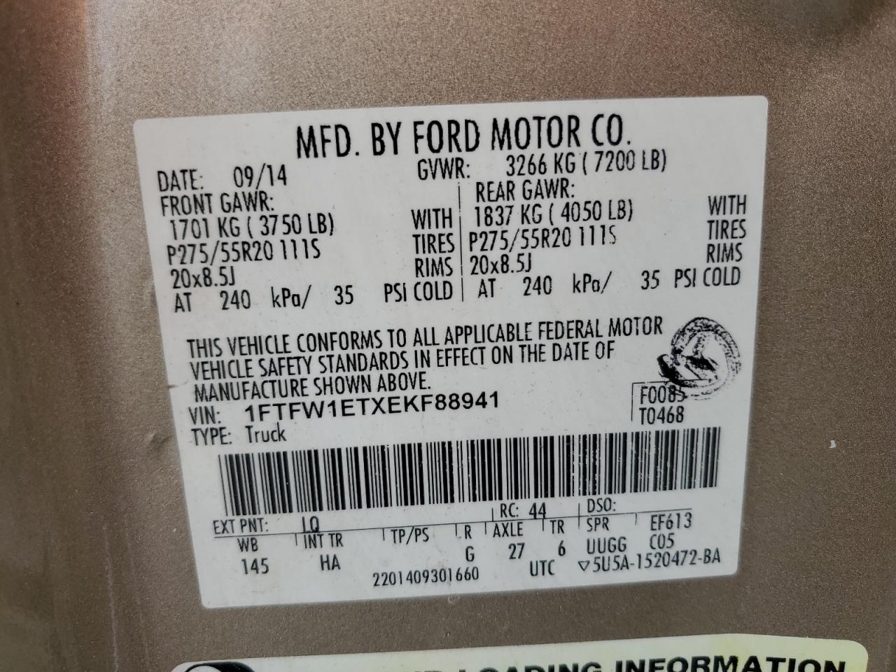 1FTFW1ETXEKF88941 2014 Ford F150 Supercrew