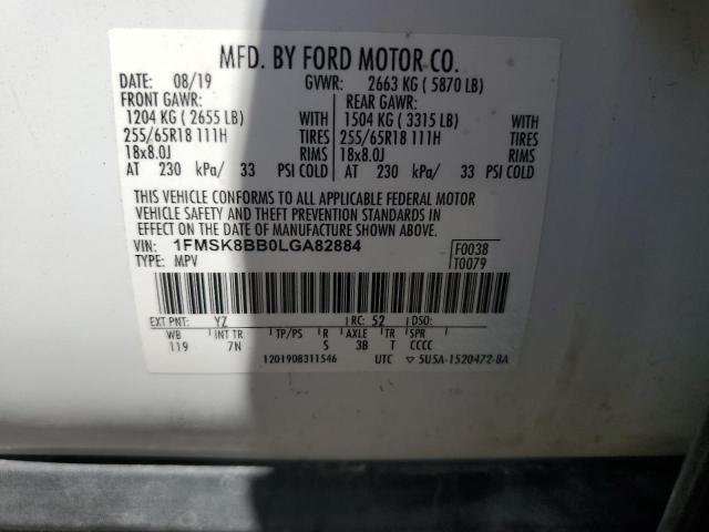 2020 Ford Explorer VIN: 1FMSK8BB0LGA82884 Lot: 56123094