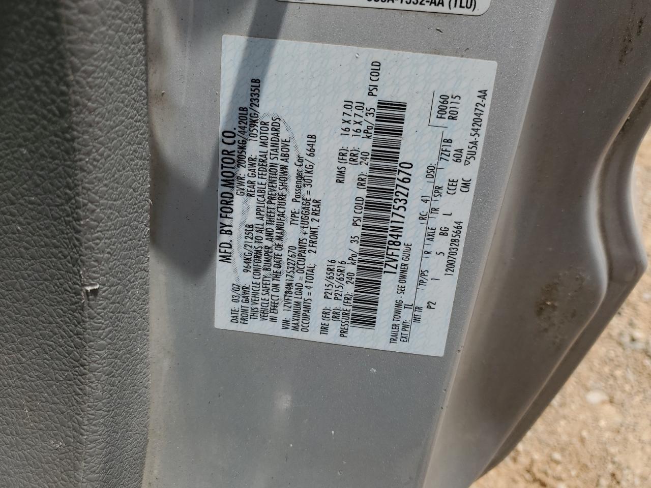 1ZVFT84N175327670 2007 Ford Mustang