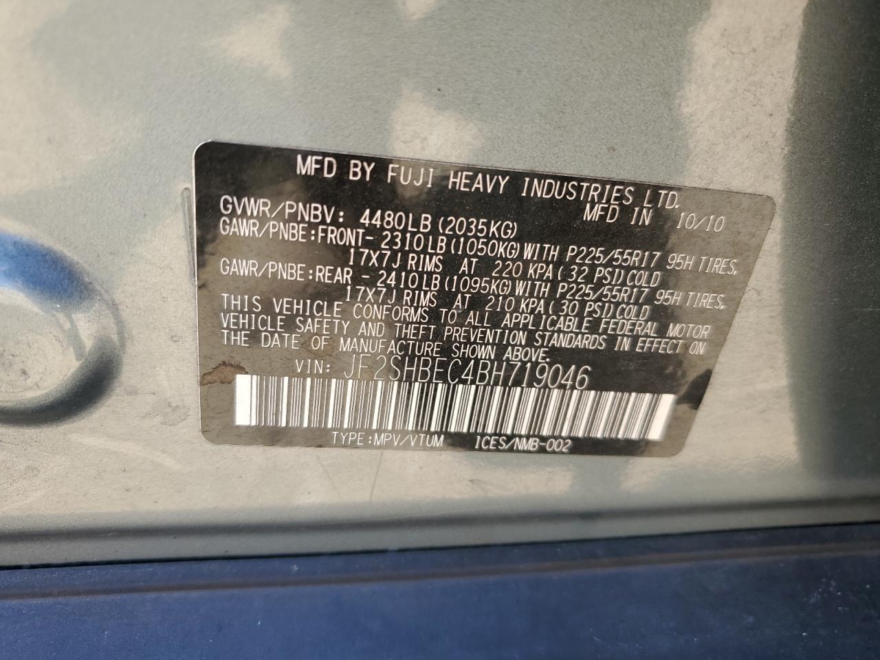 JF2SHBEC4BH719046 2011 Subaru Forester Limited