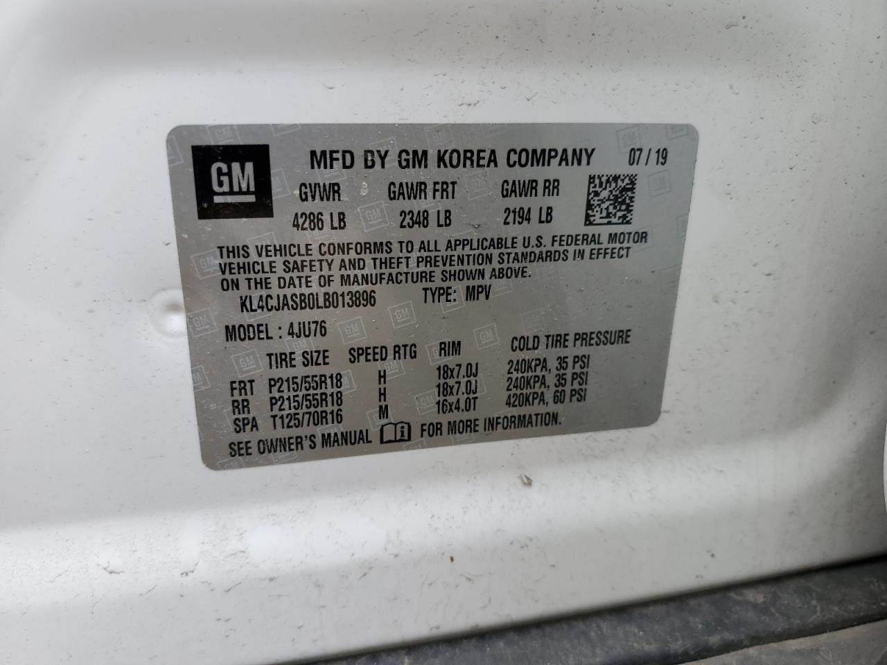 KL4CJASB0LB013896 2020 Buick Encore Preferred