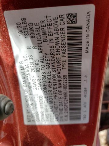 2020 Honda Civic Lx VIN: 2HGFC2F69LH602289 Lot: 56564404