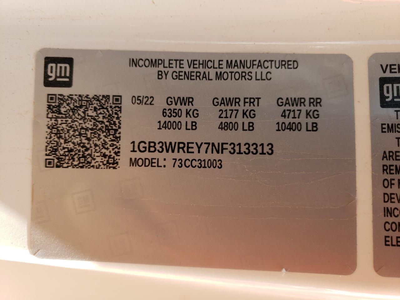 1GB3WREY7NF313313 2022 Chevrolet Silverado C3500