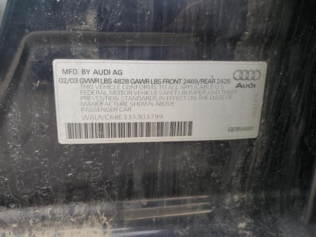 2003 Audi A4 1.8T Avant Quattro VIN: WAUVC68E33A303799 Lot: 53130374