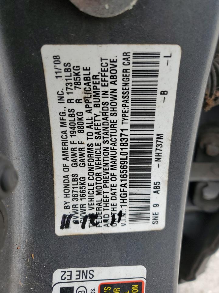 1HGFA16569L018371 2009 Honda Civic Lx