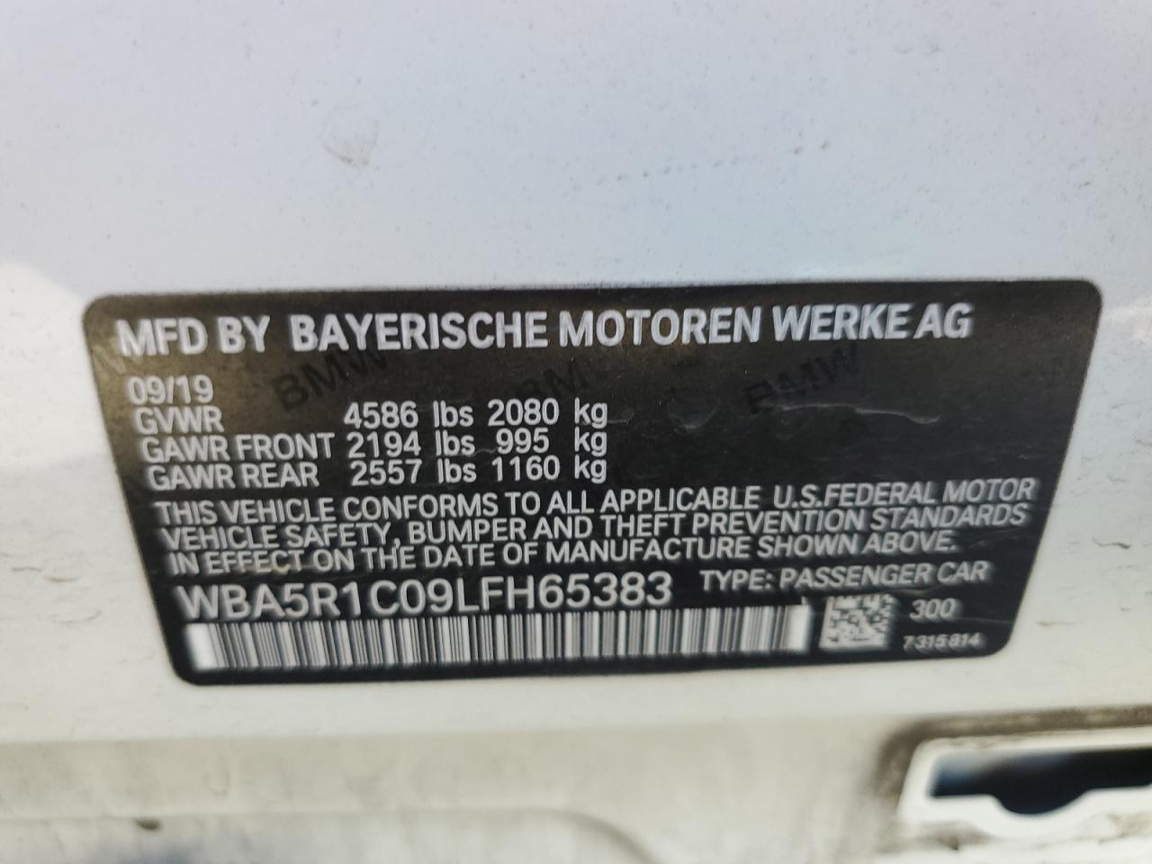 WBA5R1C09LFH65383 2020 BMW 330I