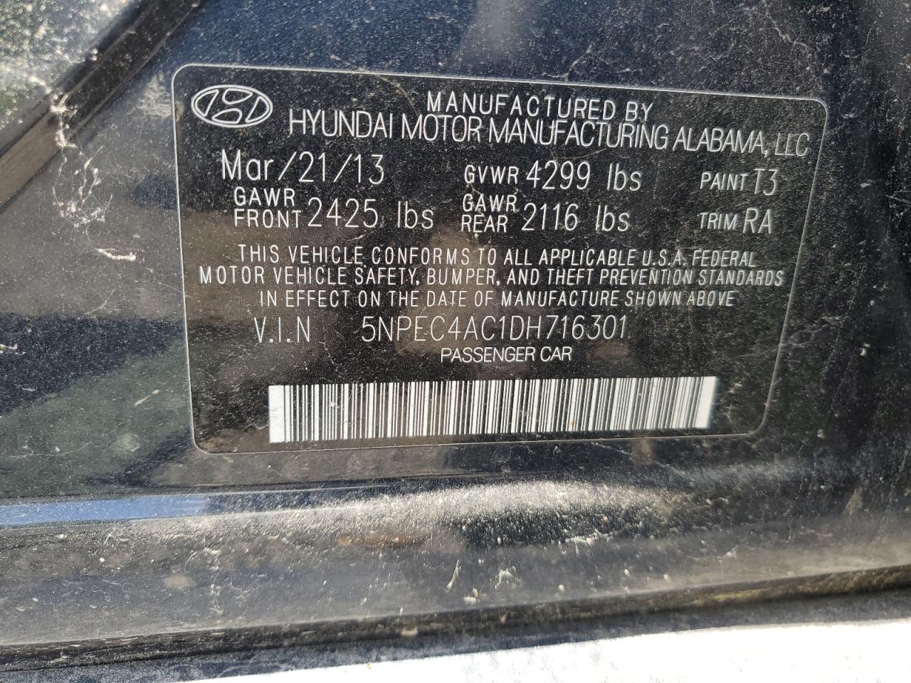 5NPEC4AC1DH716301 2013 Hyundai Sonata Se