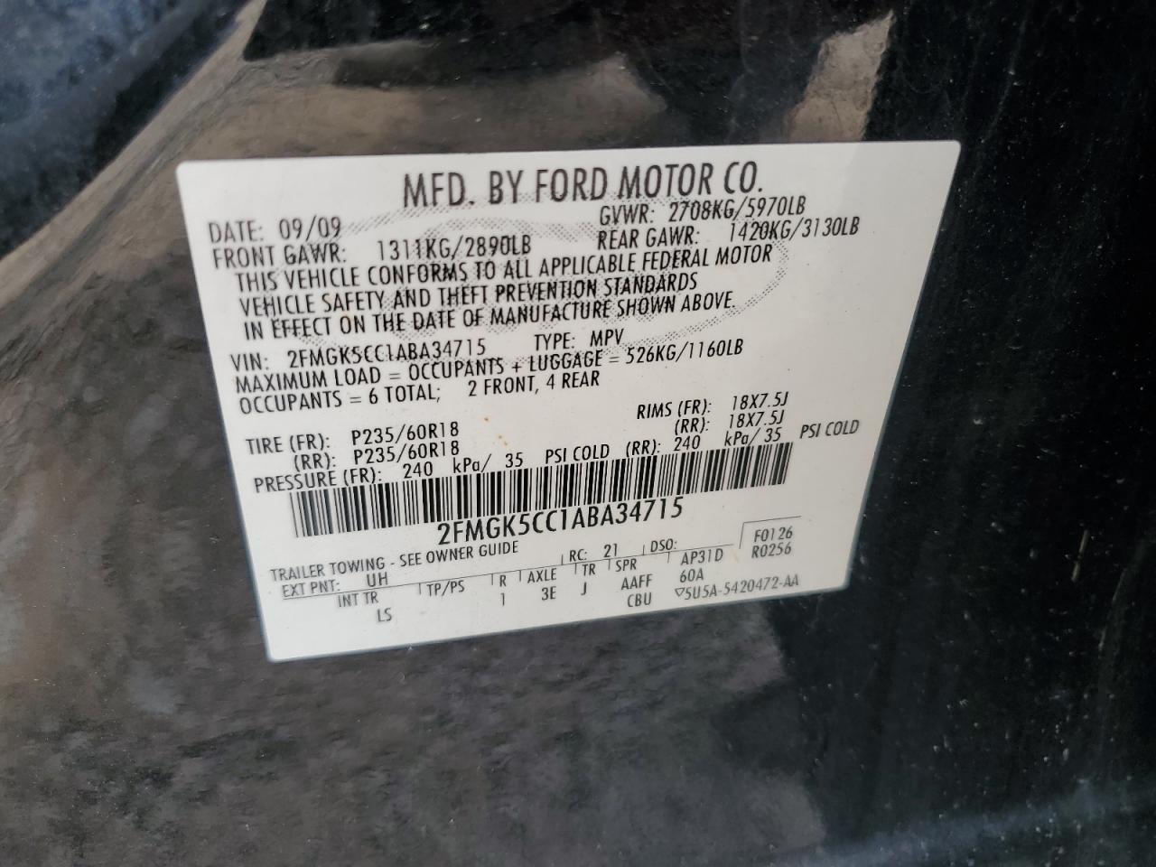 2FMGK5CC1ABA34715 2010 Ford Flex Sel