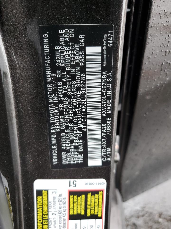 4T1C11AK2LU902786 2020 Toyota Camry Le