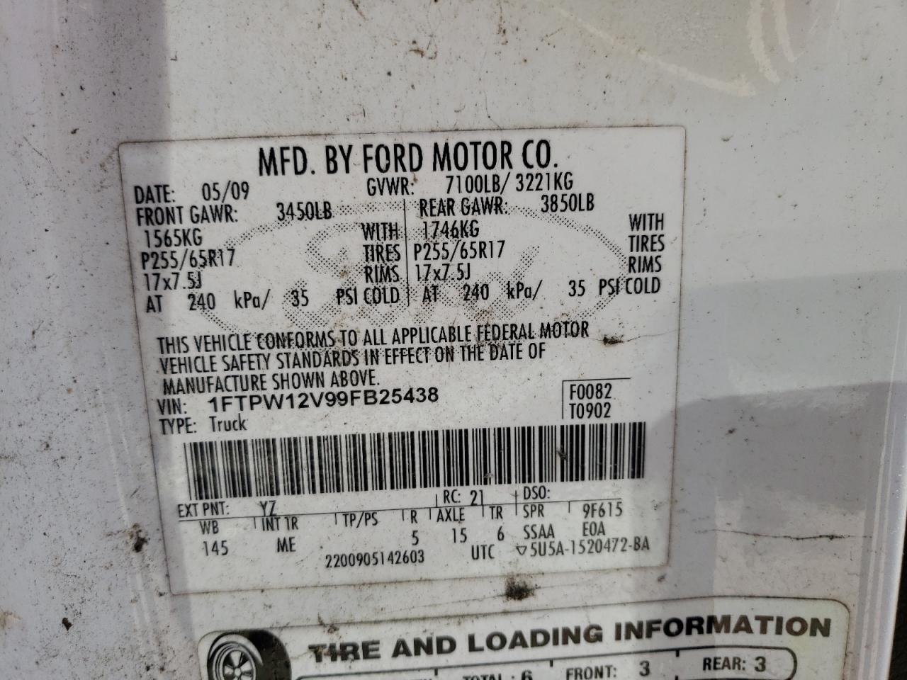 1FTPW12V99FB25438 2009 Ford F150 Supercrew