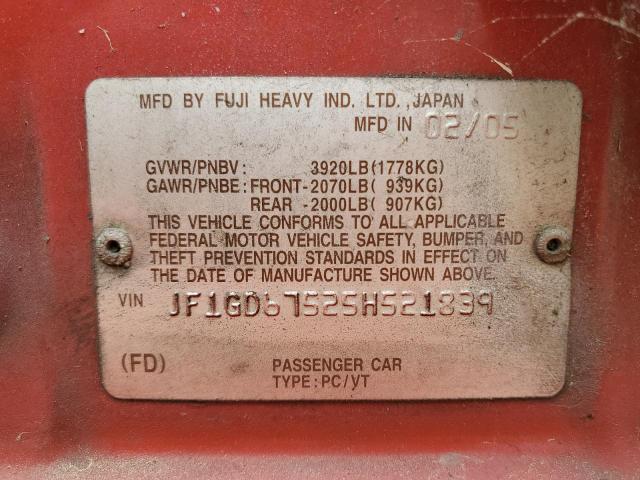 2005 Subaru Impreza Rs VIN: JF1GD67525H521839 Lot: 53817074